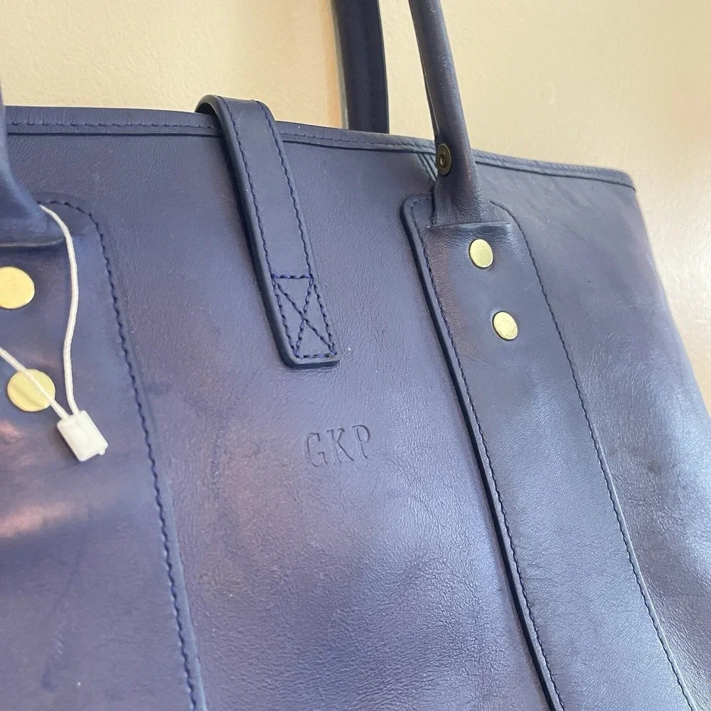 J.W. Hulme Co Leather Tote Bag Blue USA Made Heritage Workwear Carryall READ